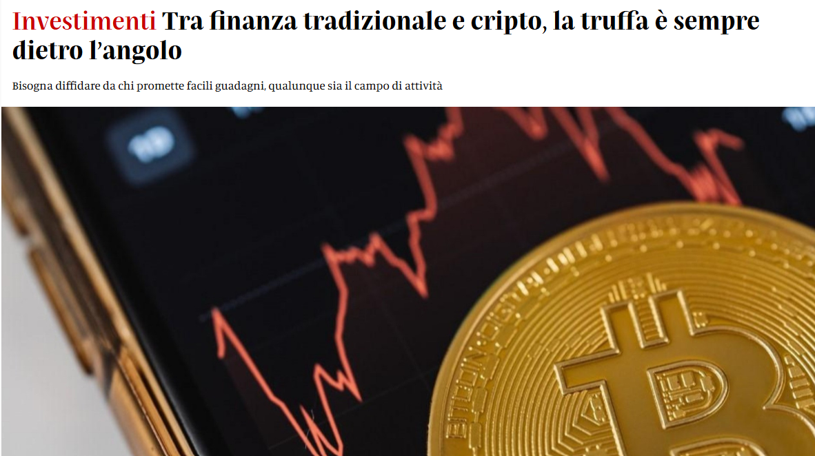 Il nostro intervento sul Corriere del Ticino: investimenti e truffe